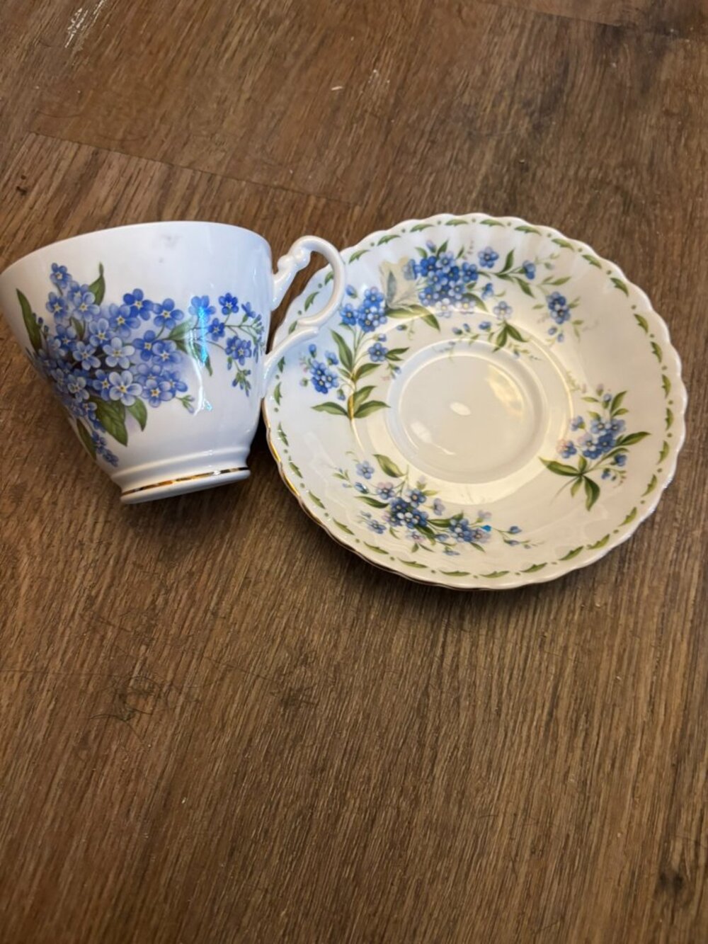 Royal Albert Bone China Teacup Saucer set Flowers of the Month Forget me Not